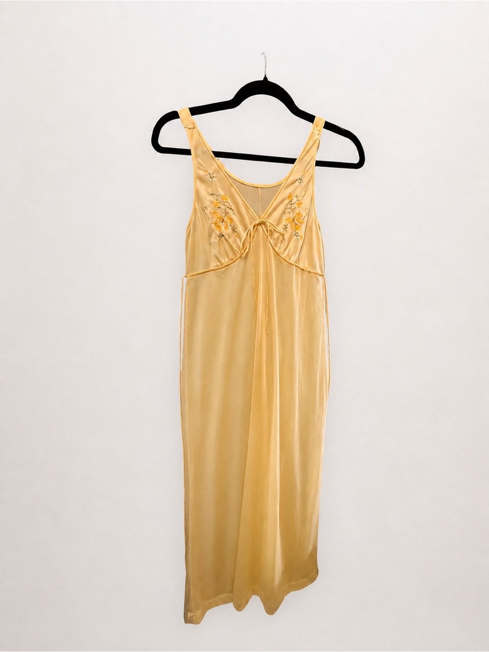 VINTAGE 1970'S BRITISH PEACH YELLOW SHEER EMBROIDERED SHEER MAXI NIGHTDRESS